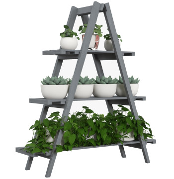 Support en bois pour plantes pliables Étagère décorative pour Vases de 3 niveaux avec structure en forme de A pour jardin Balcon Cour 100x36x112 cm gris