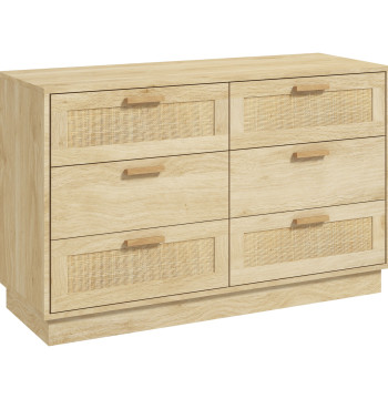 Cómoda para cuarto Cómoda de Madeira con 6 Gavetas de Vime Estilo Boêmio Cómoda para Corredor Sala de Estar Oficina 110x40x69 cm Carvalho