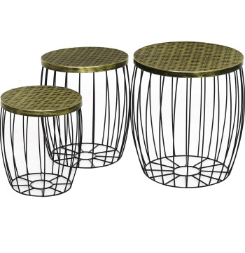 Ensemble de 3 Tables de jardin Stackables Redwave Tables auxiliaires de jardin avec structure en métal et dessus d'imitation de veuve pour terrasse de balcon Patio noir
