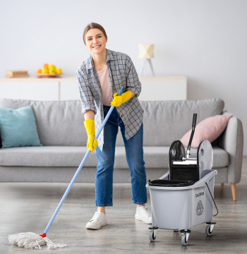 Sweep Bucket Commercial Sweep Bucket avec aspersion de pression pour faible capacité 36L avec 4 roues silencieuses 2 Cubettes séparées 54x41x91,5 cm Gris
