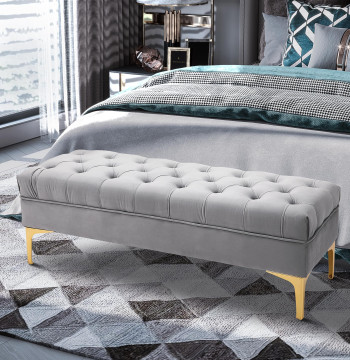 Banco de Pé de Cama com Assento Acolchoado e Pés Metálicos Banco de Quarto para Entrada Corredor Capacidade 120 kg 118x45x42 cm Cinza
