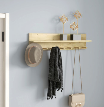 Mobile Input Cabina con 7 ganci Storage Shelf per Keys Clothes Input Bags Corridor Room 80x12x20 cm Natural