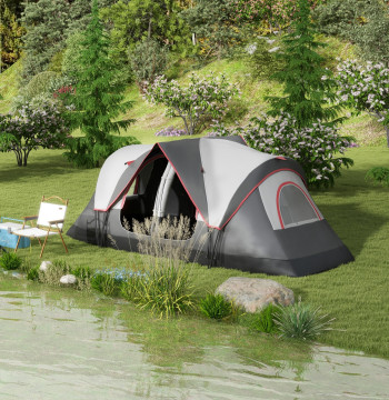 Tenda da campeggio per 4-5 persone Doppia tenda da campeggio con 2 camere e borsa da trasporto impermeabile per trekking 450x215x180 cm Grigio