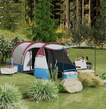 Tenda di campeggio per 3 persone Tenda di campeggio pieghevole leggera con 2 divisioni Borsa di trasporto impermeabile 2000 mm per spiaggia e trekking 420x200x150 cm Luce blu e rossa