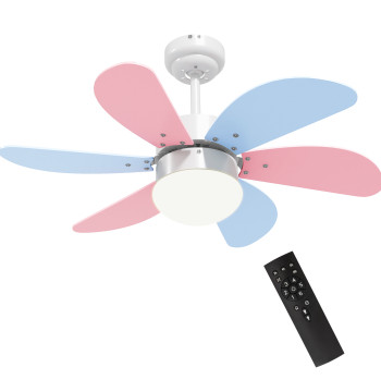 Ventilatore da soffitto con luce 34W Ø82.5 cm Ventilatore da soffitto silenzioso con 6 lame reversibili telecomando 6 velocità e timer per camera Multicolor