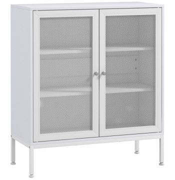 Aparador de 3 Niveles móviles Auxiliares con Puertas de Malha y Prateleira Ajustable Aparador de Cocina Moderno para Sala 80x37x92 cm Blanco