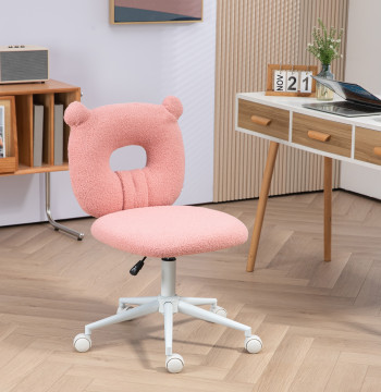 Cadeira de Secretária de Carneirinho Cadeira Infantil Giratória com Assento Ajustável em Altura e Encosto em Forma de Urso Capacidade 120 kg 50x56x80-90 cm Rosa