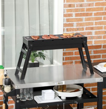Barbecue il portatile del carbone pieghevole del barbecue con la griglia in acciaio inossidabile del barbecue di carbone per il giardino esterno del campeggio 74x20x38 cm nero