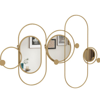 Cabina da parete con 4 ganci e 3 decorazioni per specchi per giacche da appendere Borse da ingresso Corridor 106x71 cm Oro
