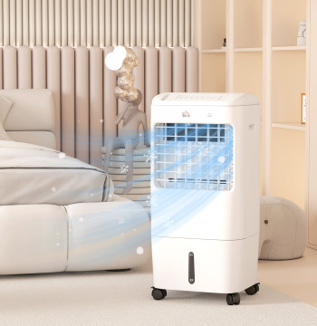 Réfrigérateur d'air portable 3 en 1 Réfrigérateur oscillant avec 3 vitesses à télécommande minuterie 7,5h écran LED réservoir d'eau 37x32x78 cm Blanc