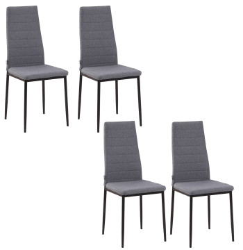 Conjunto de 4 Cadeiras de Sala de Jantar Estofadas em Linho e Pés de Metal Cadeiras Modernas para Cozinha Carga Máxima 120kg 41x50x97cm Cinza
