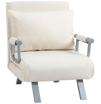 Sofá Cama Individual Poltrona Cama Individual Sofá Reclinável com Almofada para Sala Quarto Escritório Carga 100 kg 65x69x80 cm Creme