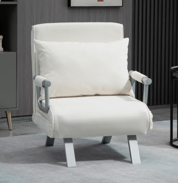 Sofá Cama Individual Poltrona Cama Individual Sofá Reclinable con Almofada para Sala Cuarto Oficina Carga 100 kg 65x69x80 cm Creme