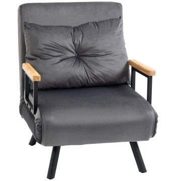 Poltrona Convertível em Cama Dobrável Poltrona 3 em 1 Convertível em Cama com Encosto Ajustável em 5 Níveis e Almofada Acolchoada para Escritório Sala de Estar Carga 120 kg 63x73x81 cm Cinza