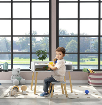 Tavolino e sedia per bambini tavolo per bambini con blocchi di costruzione e carta Scroll per giocare e disegnare in camera grigio