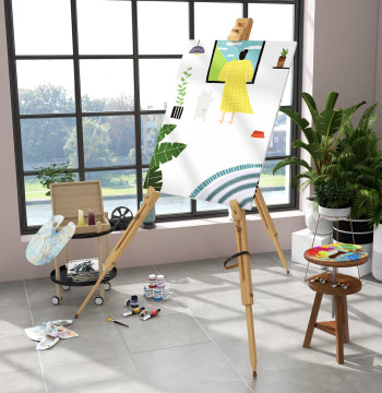 Cavalete de Pintura Dobrável Cavalete para Pintar com Altura Ajustável e Tripé de Madeira de Faia Suporta Telas de até 107 cm 93x84x183 cm Natural
