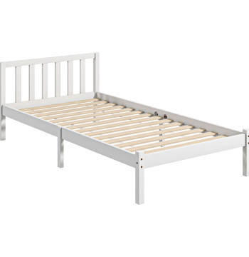 Estrutura de Cama de Madeira Estrado de Cama de Solteiro para Colchão 190x90 cm Carga 120 kg 198x96x70 cm Branco