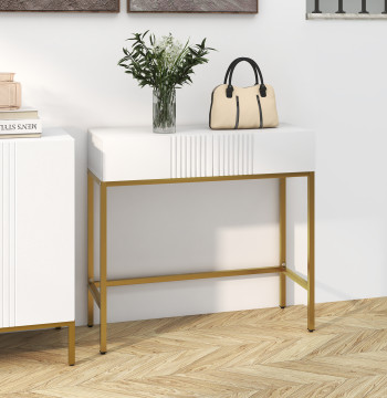 Tavolo consolle moderno tavolo con 2 cassetti in acciaio anti-tomba e piedi per ingresso Corridoio Camera 80x31,5x75 cm Bianco