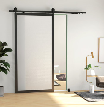 6.6FT/200cm Kit de ferragens para porta deslizante com amortecedor sem perfuração Kit de ferragens para porta deslizante com 2 trilhos para celeiro preto