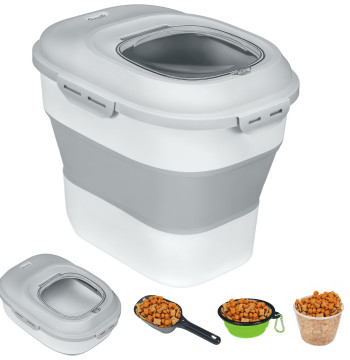 25l récipient d'alimentation pliable, contenant de nourriture pour chiens à roues, tasse de mesure, bol et cuillère pliants, contenant de nourriture pour animaux de compagnie, chats, gris