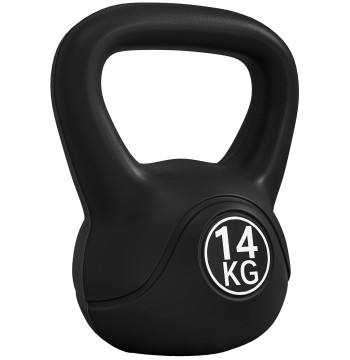 Peso Russo de 14 kg Kettlebell Fitness Preenchido de Areia com Punho Largo Antiderrapante para Exercícios e Treinos em Casa Ginásio 26x18x32 cm Preto