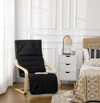 Fauteuil de salon avec support pour fauteuil de pied réglable pour tapisserie en tissu de dortoir avec charge de structure en bois 120 kg pour Studio Office 66.5x94x100 cm Noir