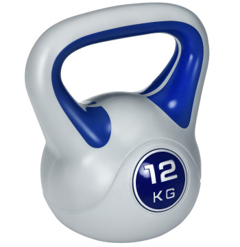 Kettlebell 12 kg Peso Russo com Revestimento de PU e Enchimento de Areia para Treinamento em Casa Ginásio 24x17x28 cm Azul Marrinho e Cinza