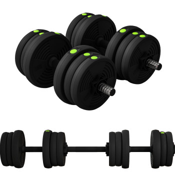 Kit de Halteres 20kg 2 em 1 Jogo de Pesos com Barra de Pesos Pega Antiderrapante para Treino de Força em Casa Ginásio Escritório Preto e Verde