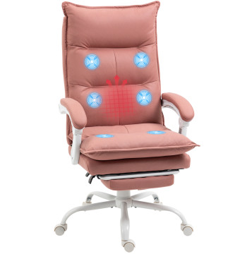 Chaise de bureau avec 6 points de massage et 5 modes Chaise de bureau inclinable avec fonction de chauffage Hauteur réglable et roues pour Studio 66x74x114-121,5 cm Rose