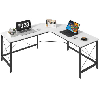 Secretária em Forma de L Secretária para Escritório com Estrutura de Metal Carga 70 kg Secretária de Canto para Escritório Estúdio 150x150x76 cm Branco e Preto