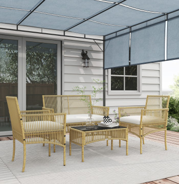 Mobilia del giardino di Vime Set di 4 mobili del balcone parti con 1 divano di 2 posti 2 cuscini e tavolo centrale con barra di vetro per la corte di beige