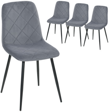 Conjunto de 4 Cadeiras de Jantar Modernas Cadeiras de Cozinha Estofadas em Veludo com Pés de Aço para Sala de Estar 45x54x87 cm Cinza