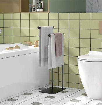 2 pieds de serviette Niveaux Serviette Salle de bain avec 2 barres métalliques et structure Serviette moderne en L 35.5x20x78 cm Noir