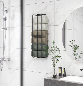 Toalheiro de Casa de Banho Toalheiro de Parede com 3 Barras e Estrutura de Metal Suporte para Toalhas 21x12x74 cm Preto