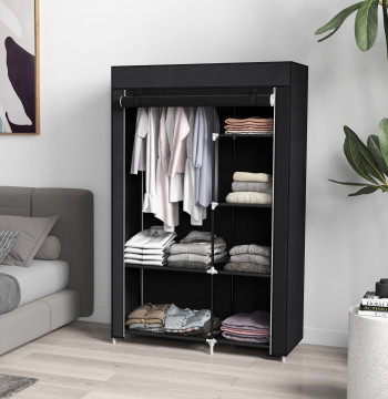 Armadio in tessuto Armadio pieghevole portatile con 6 cesoie e 1 Hanging Bar per il Dresser Dorm 103x43x162,5 cm Nero