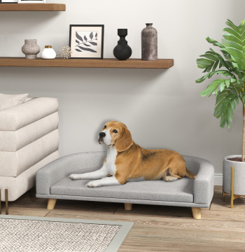 Canapé pour chiens de lit haut pour chiens rembourrés avec coussin lavable et pieds de bois de pin charge maximale 40 kg 98x67x25 cm gris