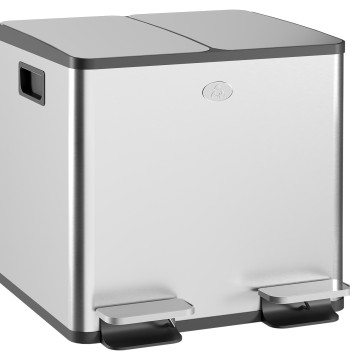 Balde de Lixo de Cozinha com 2 Compartimentos 2x15L Cubo de Lixo de Aço Inoxidável com Pedal Tampa de Fechamento Suave e Cubo Amovível para Escritório Cozinha Prata