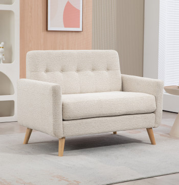 Divano da 2 posti imbottito in Veludo Modern Living Room Divano con supporto per braccia e piedi di Madeira Charge 240 kg per Dorm Office 114x71x82 cm Beige