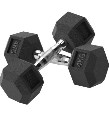 Conjunto de Halteres de 2x4kg com Barra Metálica e Cabeça Hexagonal Conjunto Pesos para Treino em Casa Ginásio 27,2x10,5 cm Preto e Prata