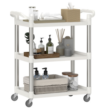 Carrinho Auxiliar com Rodas e Liga de Alumínio Carrinho de Cozinha com 3 Prateleiras Carrinho de Armazenamento Carga 105 kg para Sala de Jantar Casa de Banho 88x44x93 cm Branco