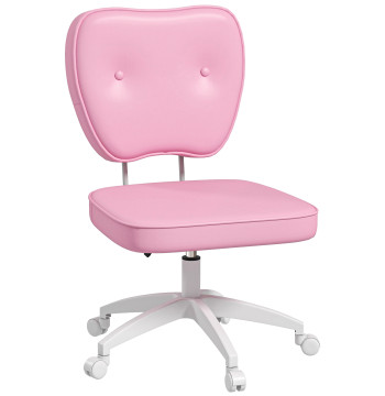 Cadeira de Escritório Estofada em PU Cadeira de Escritório Giratória com Altura Ajustável Sem Braços Carga 120 kg Cadeira de Estudo Dormitório 46x59x82-92 cm Rosa