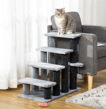 Escalier pour animaux de compagnie 4 Escalier Cat Étapes avec Pist de Scratch Ball Escalier pour animaux de compagnie 45x40x68 cm Gris