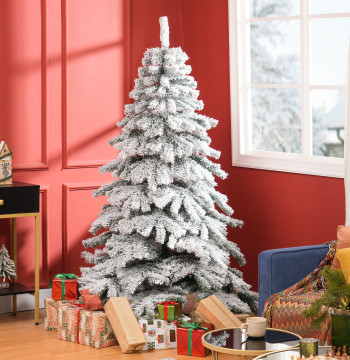 Arbre de Noël Ø116x180 cm Neige artificielle avec 627 Conseils de base pliables PVC et soutien en métal Décoration de Noël pour intérieurs Vert et blanc