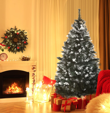 Árvore de Natal 150 cm Árvore de Natal Automática com 378 Ramos 41 Decorações Suporte em Aço Base Dobrável e Removível para Sala Verde