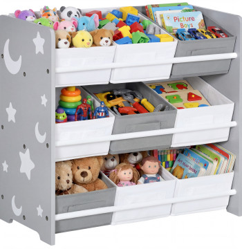 Étagère pour jouets avec 9 boîtes de tissu non-dismovables pour enfants Organisateur de jouets scolaires 63x30x60 cm