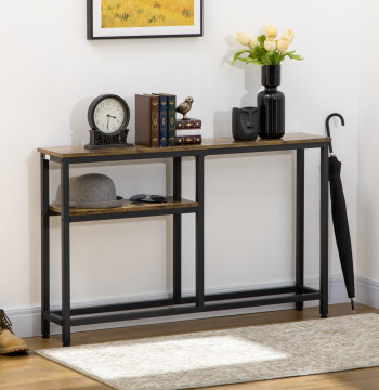 Mesa Consola Industrial Consola de Entrada com Prateleiras Abertas Antivolteio Móvel de Entrada para Sala Corredor 120x23x75 cm Castanho