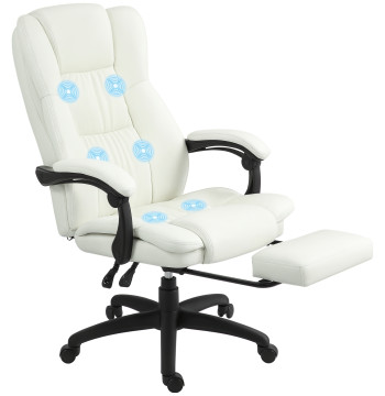 Chaise de bureau pivotante chaise de bureau avec hauteur réglable 6 points de massage télécommande et rétractable soutien des pieds 68,5x68.5x113-121cm crème