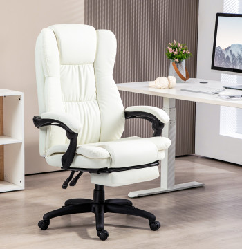 Chaise de bureau pivotante chaise de bureau avec hauteur réglable 6 points de massage télécommande et rétractable soutien des pieds 68,5x68.5x113-121cm crème