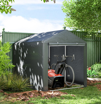 Outils Abris Bicyclettes et motos 1,6x2,2x1,7 cm Garage portable avec 2 logements Anti-UV Waterproof Run Close Door for Dark Grey Garden