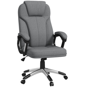 Cadeira de Escritório Giratória Cadeira de Escritório Ergonómica com Altura Ajustável Apoio para os Braços e Encosto Acolchoado de Linho Sintético 66x75x110-120 cm Cinza